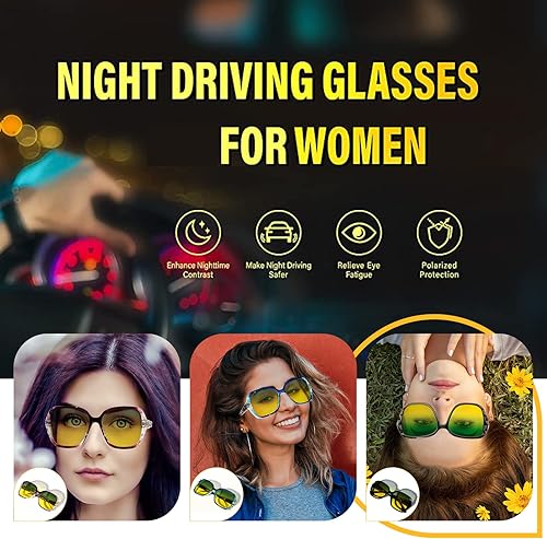 Miniatura 2 de Sehnsucht Gafas de conducción nocturna para mujer, polarizadas, antirreflejos, elegantes gafas de visión nocturna de gran tamaño, gafas de sol de
