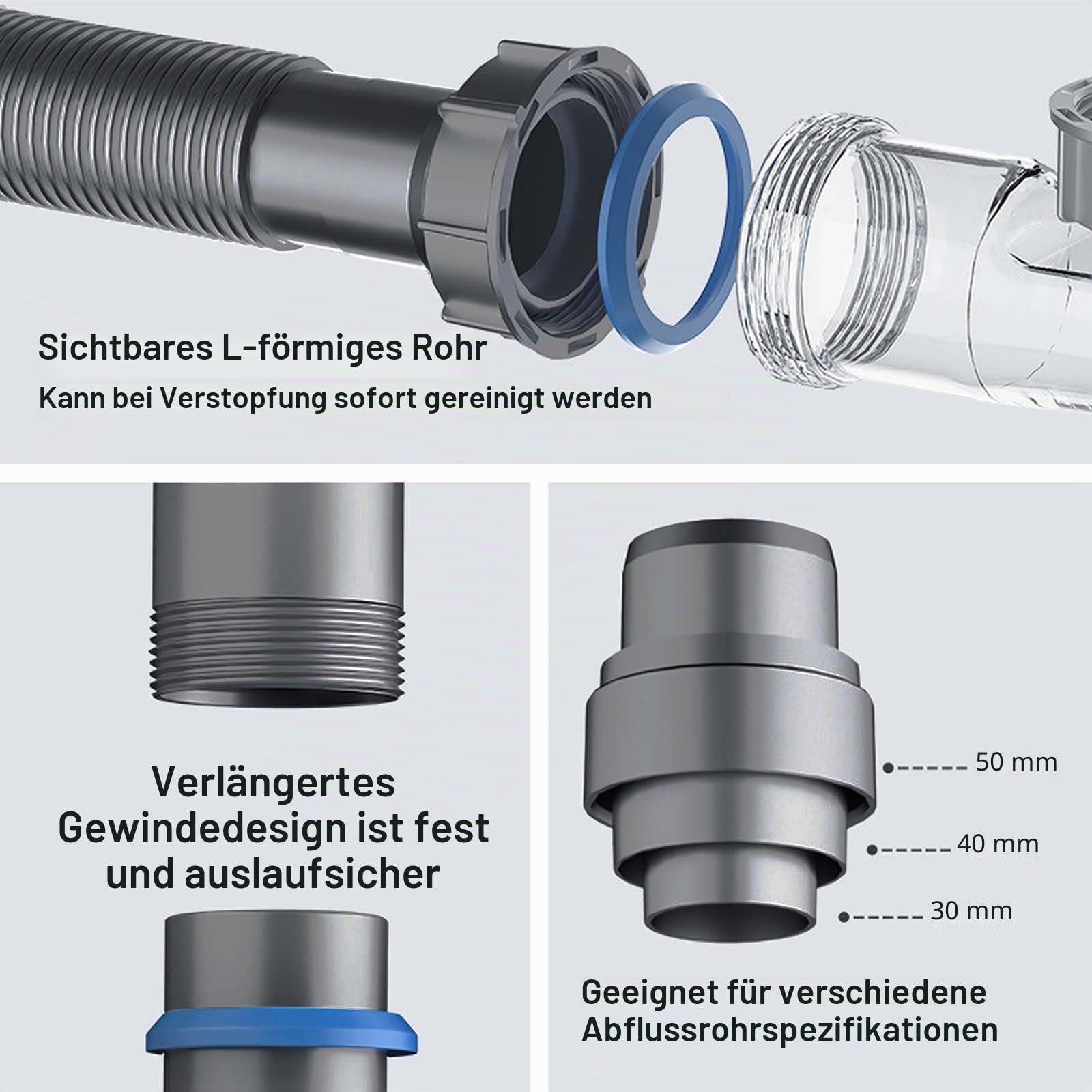 Küchenablaufset für ein Spülbecken, platzsparend, flexibel, mit Siphon und 3-1/2-Zoll-Ablaufgarnitur, geeignet für Küche, Bad und Wohnmobil