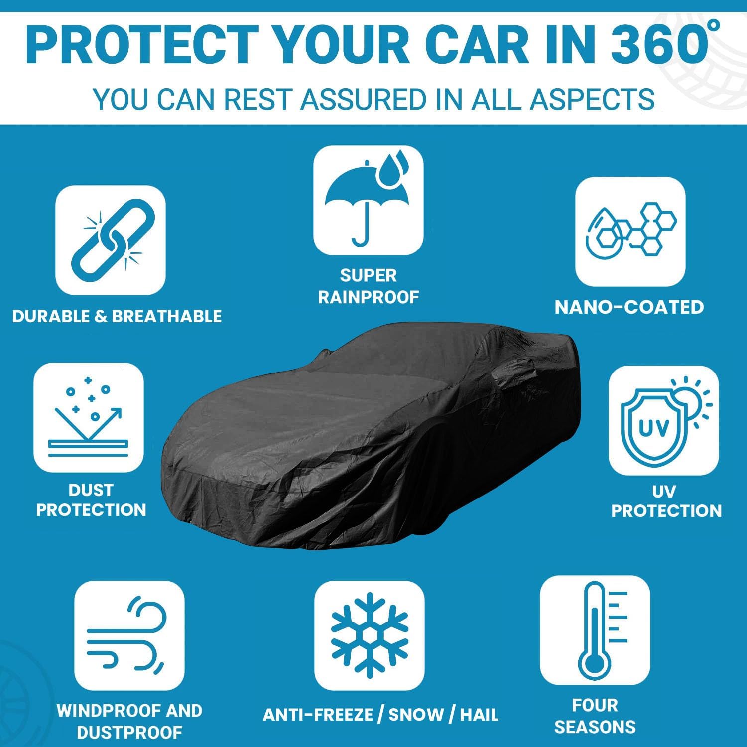 Car Cover for All Weather Rain Snow Hail Sun UV Waterproof Fit 1998 1999 2000 2001 2002 2003 2004 2005 2006 2007 2008 2009 2010 2011 2012 Lincoln Navigator L LWB -Ultimate Protect (Black)