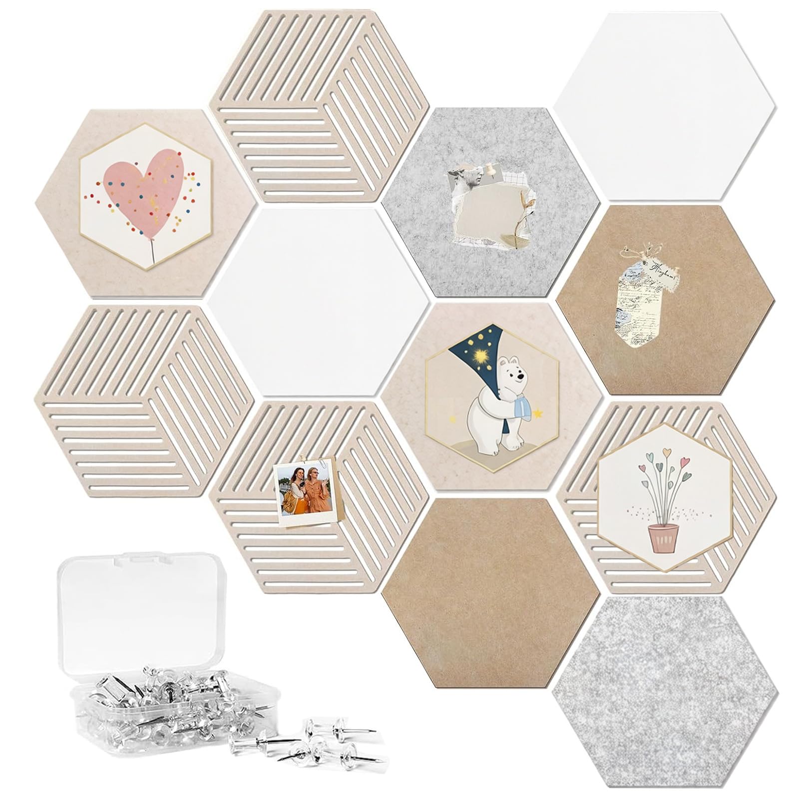 LZEXIN 12pcs Self-Adhesive Felt Pin Bulletin Cork Board with 50 Push Pins