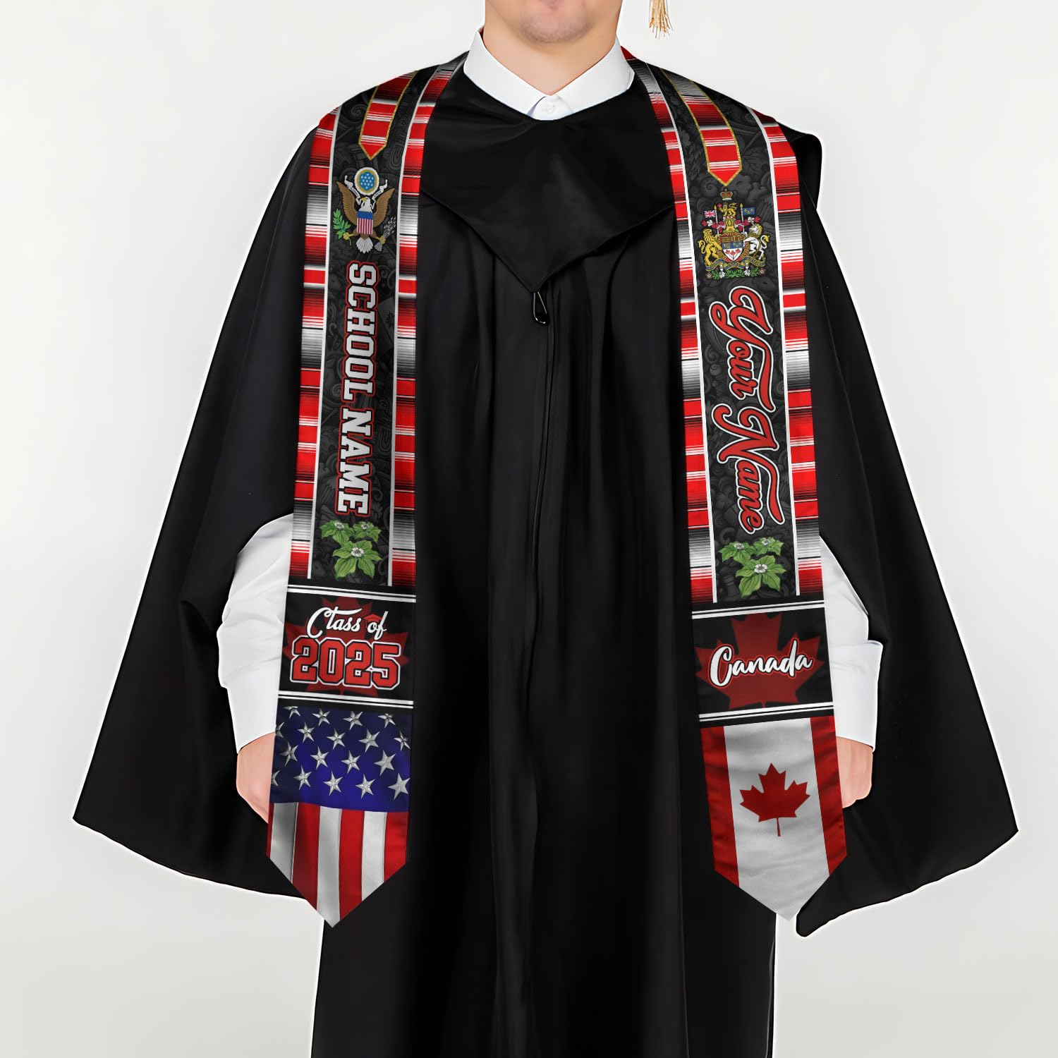 MonkeyVan Custom Canada Graduation Sash 2025, Personalized Canadian Flag Graduation Stole, Class of 2025 Canada Sash S152