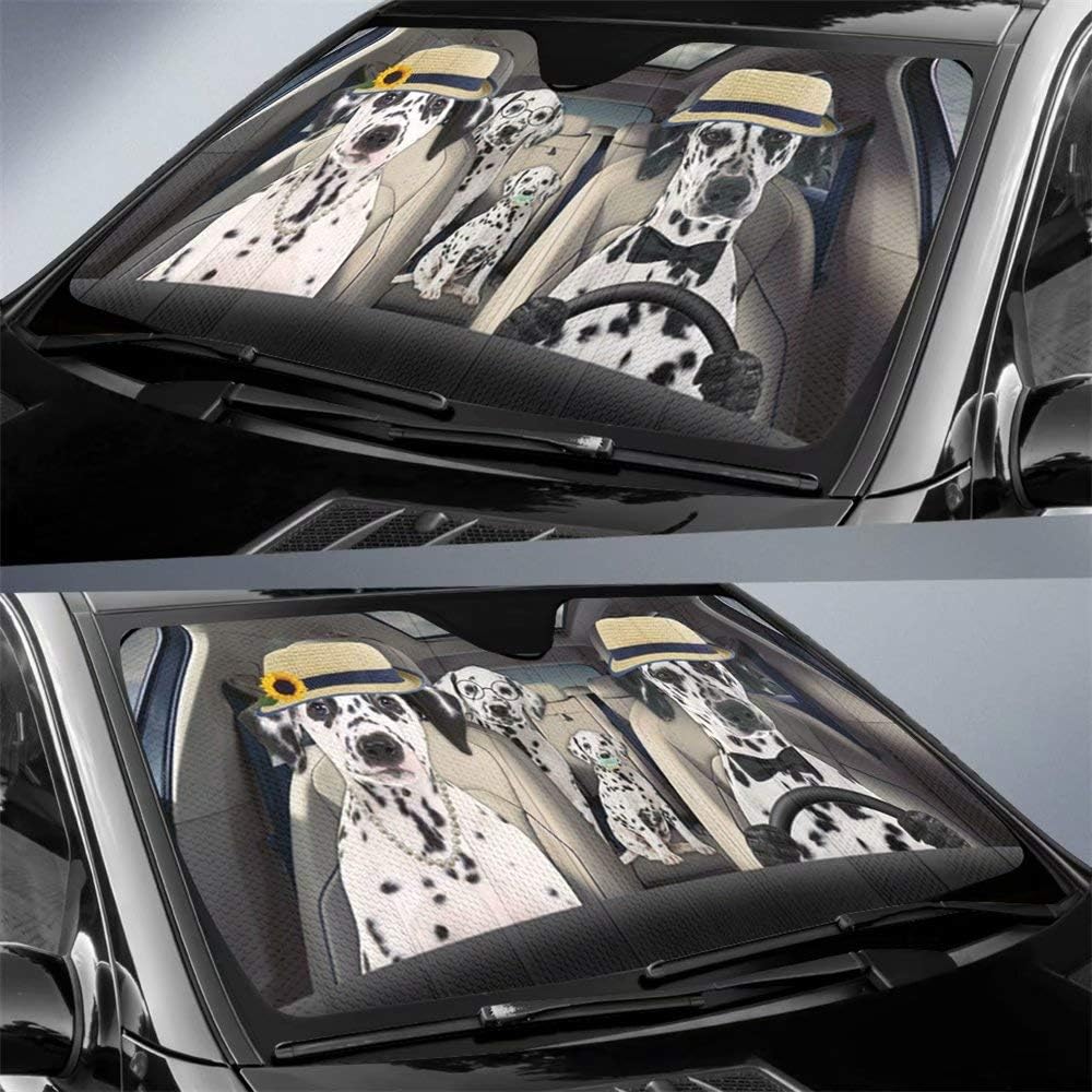 Homega Dalmatian Dog Driver Car Windshield Sunshade,Spotty Family Foldable Sun Visor Cute Pet Sunshield Pig Auto Shade, Protectors Vehicle Interior UV Rays Fit Most Car,SUV,Truck, Dca1