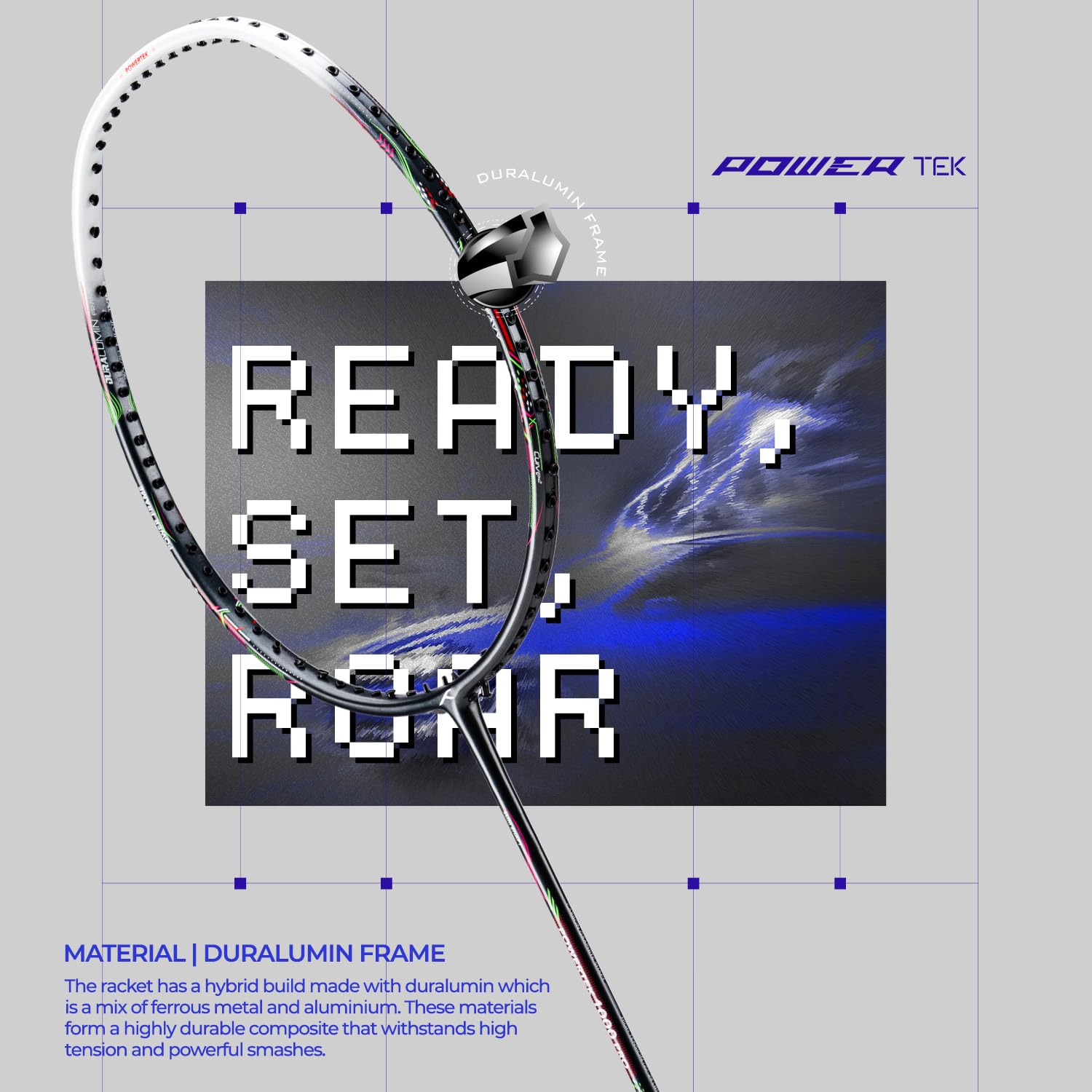 Hundred Powertek 1000 Pro Graphite Badminton Racket, Strung with Full Racket Cover, Lightweight Shuttle Bat for Intermediate Players β Dark Grey/White (Matte) 3