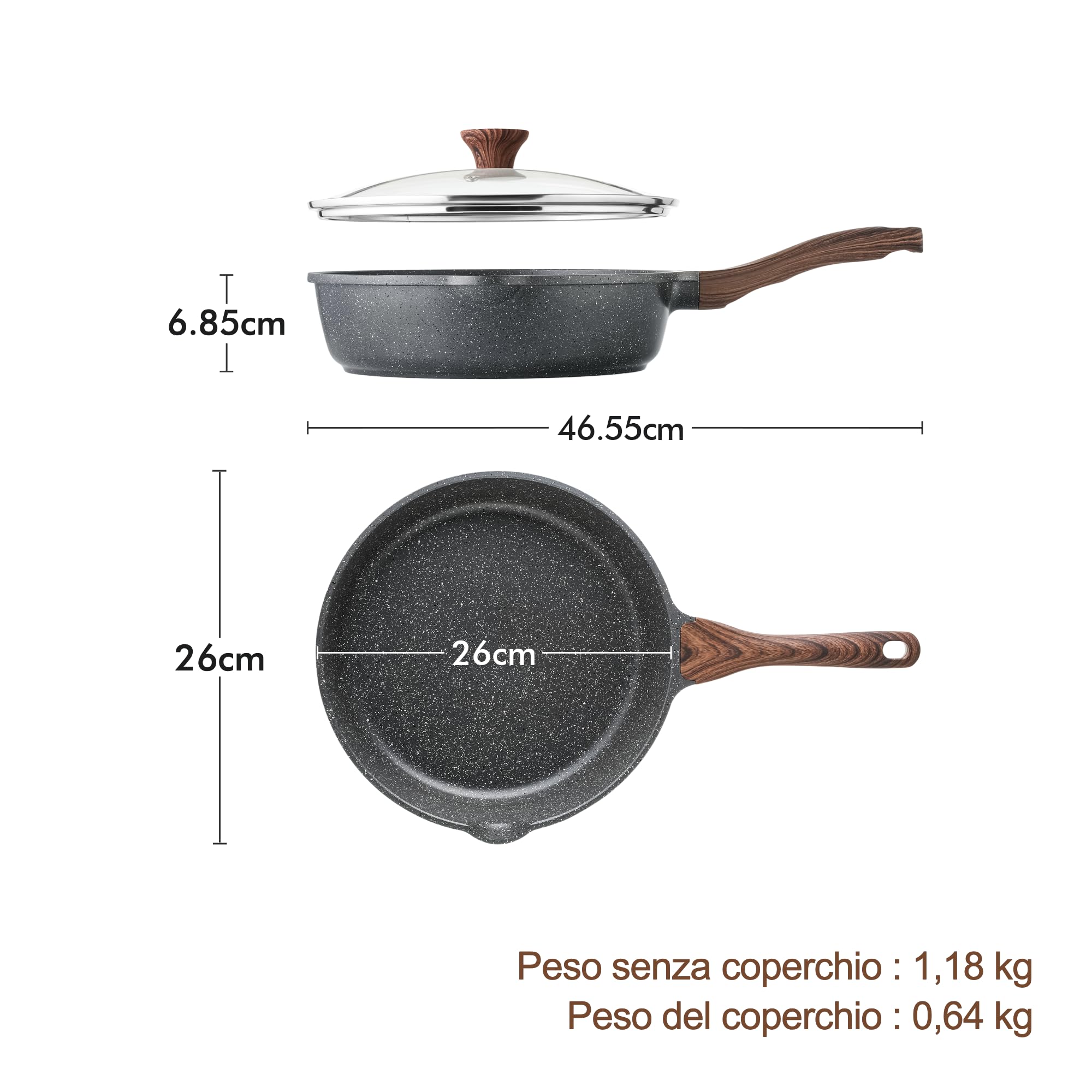 SENSARTE Padella Antiaderente Compatibile con Induzione, 26 cm Grigio