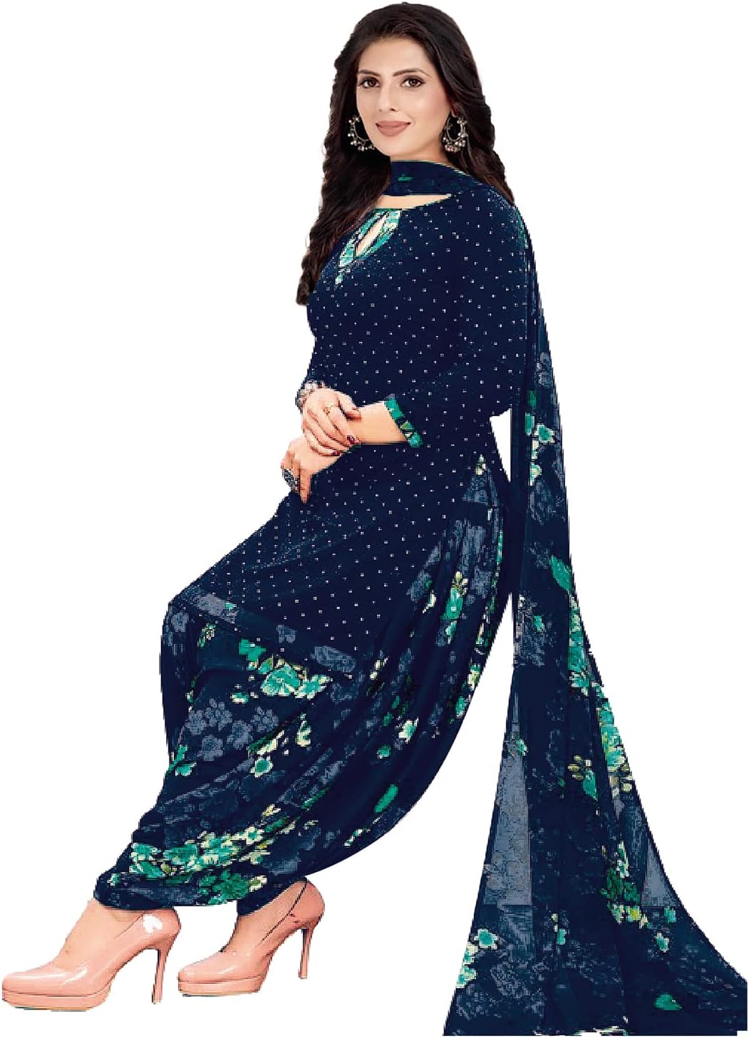 Crepe Women's Crepe Printed Unstitiched Dress Material(1118D936_Navy Blue)