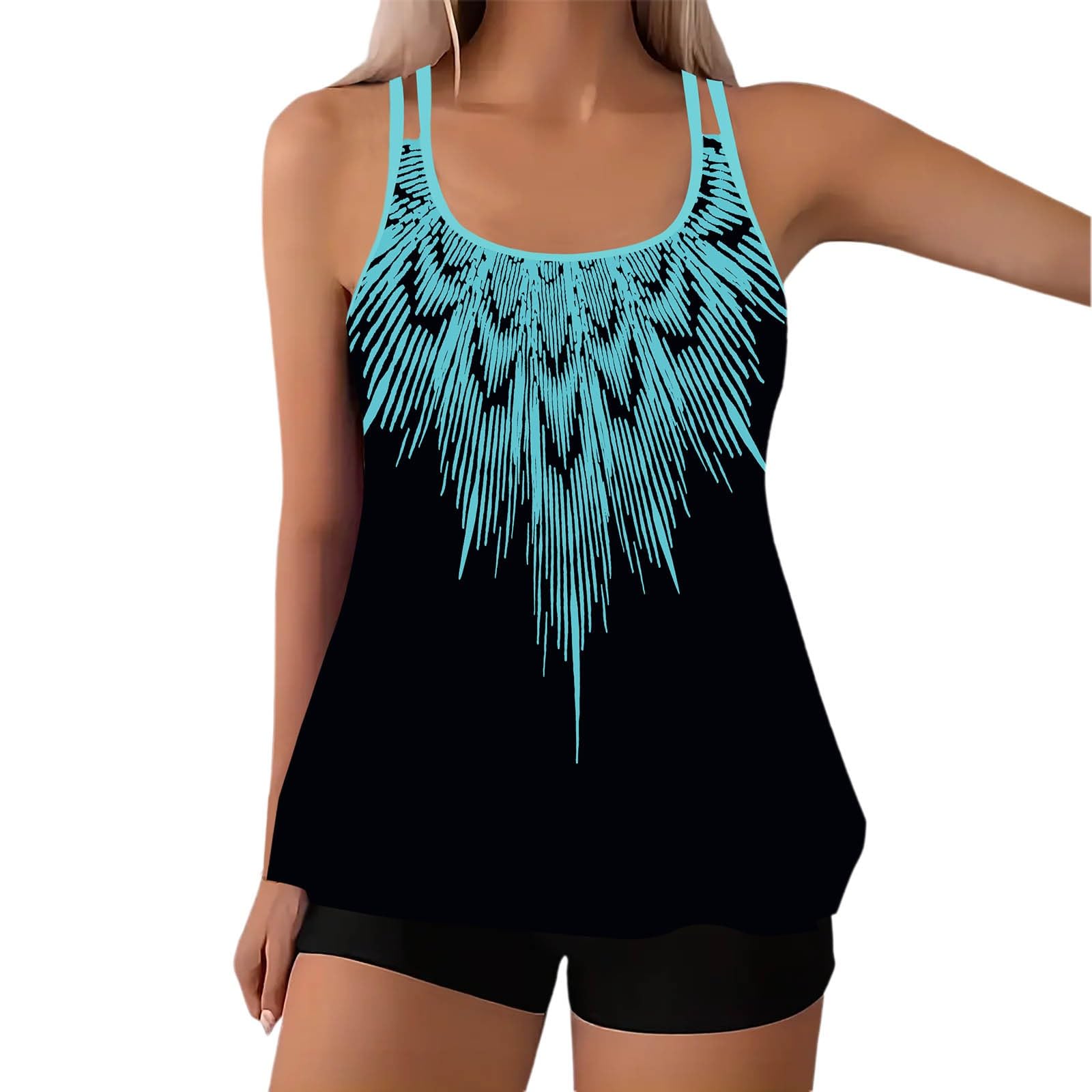 Bikini tankini deux pièces bleu ciel anti-complexes haut avec short - 8