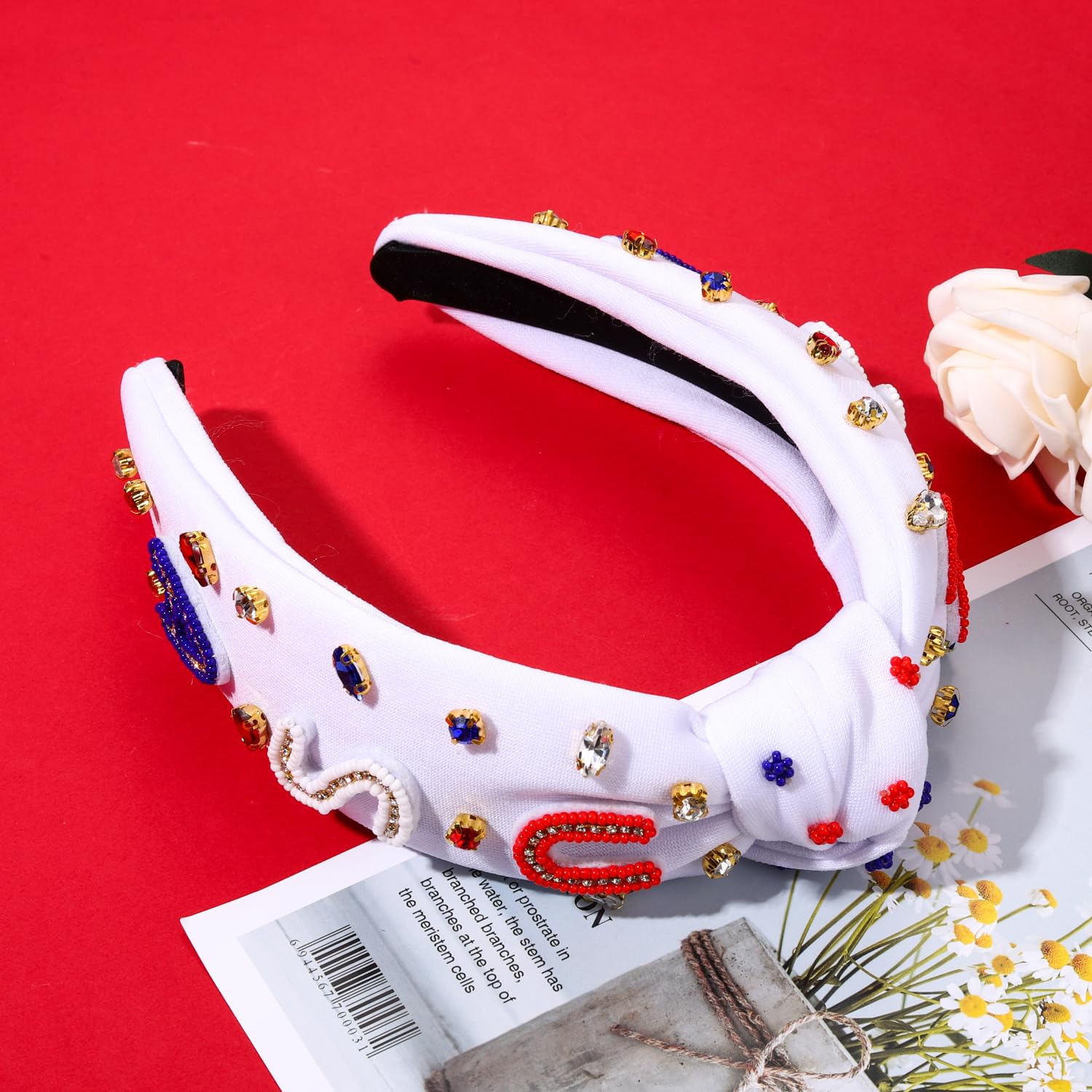 MOLOCH USA Headband 4th of July Red White Blue USA Stripe Knotted Headband for Women Rhinestone Crystal Patriotic Hairband Party Hair Accessory - Image 6