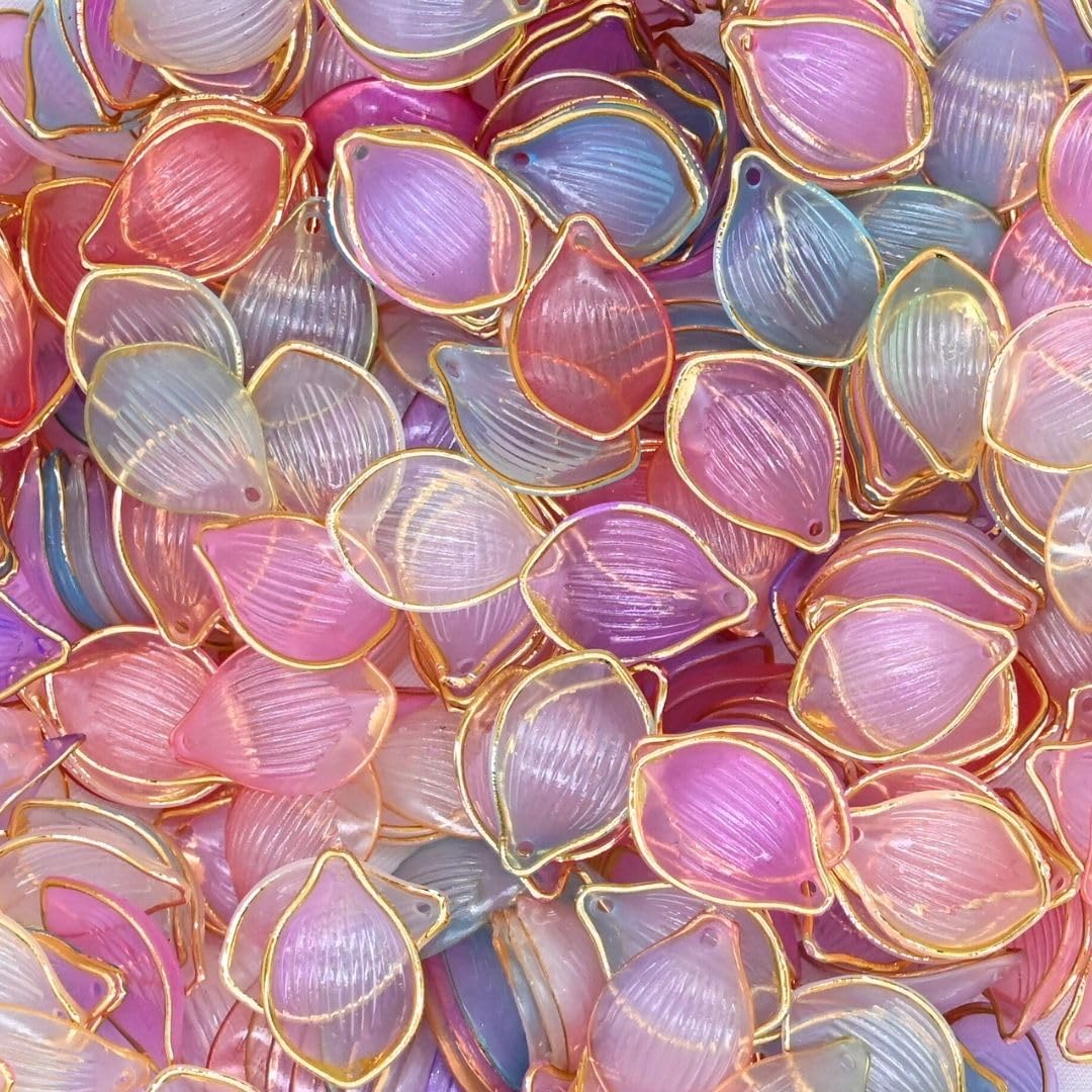 Satra Traders Colourful Acrylic Golden Colour Outlines Shell Beads | Qty : 100g | Size : 22mm-picture-22