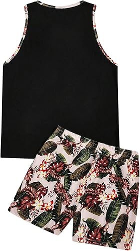 Miniatura 10 de GORGLITTER Conjunto de 2 piezas para hombre con estampado floral cintura elástica pantalones cortos sin mangas