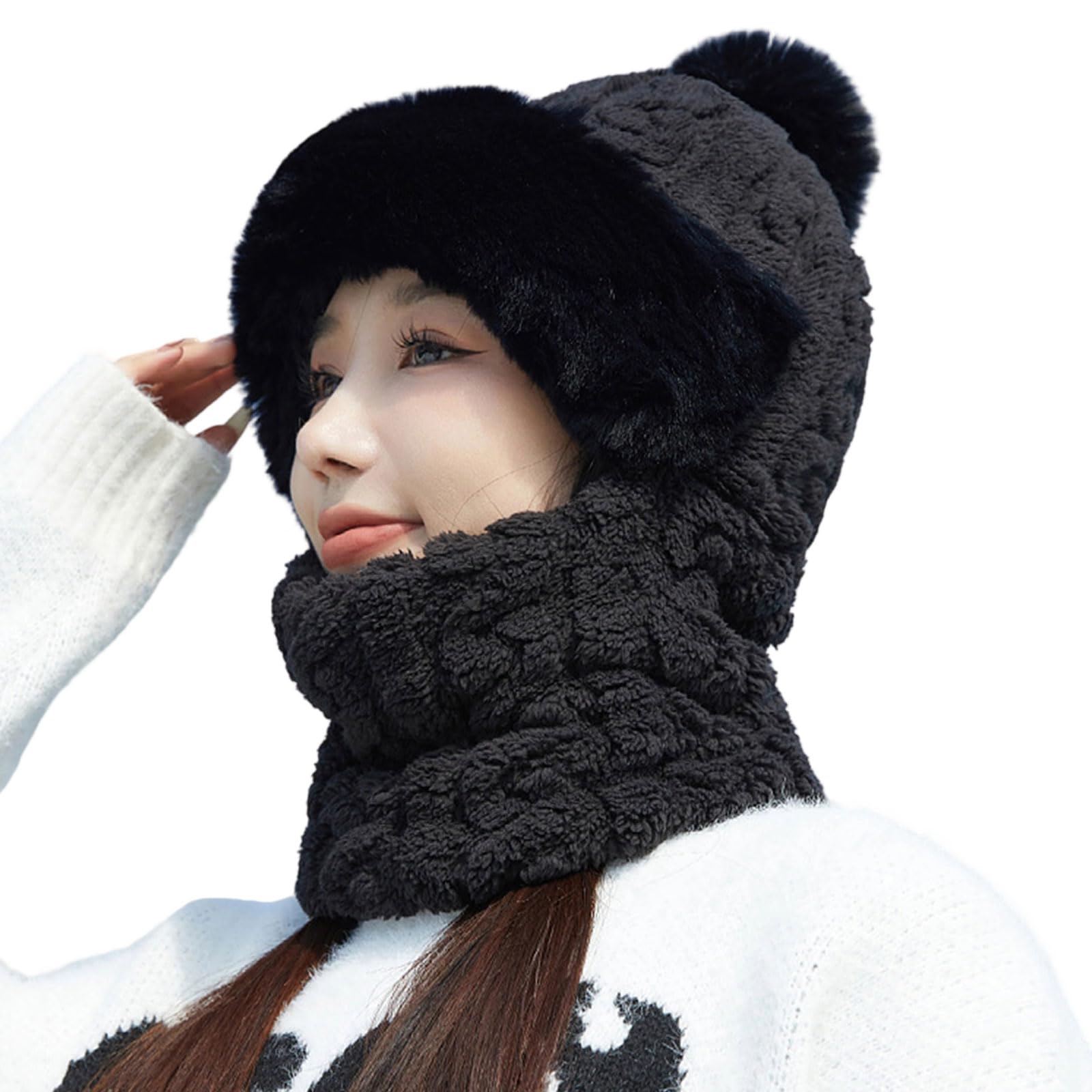 MICFENY Thickened Plush Knitted Hat with Neck Gaiters Face Cover Cold Weather Protections Pullover Russian Hat for Winter Outdoo
