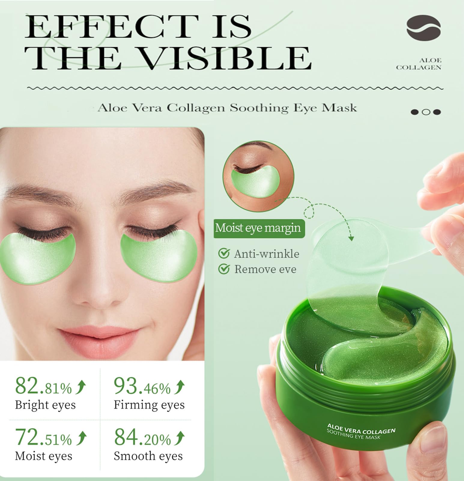 60 Pièces Masque Yeux, Patch Yeux Collagene Et Acide Hyaluronique, Patch Aloe Vera Yeux, Anti Cernes Hydrogel Eye Patchs RafraîChissants Pour éClaircir Les Cernes