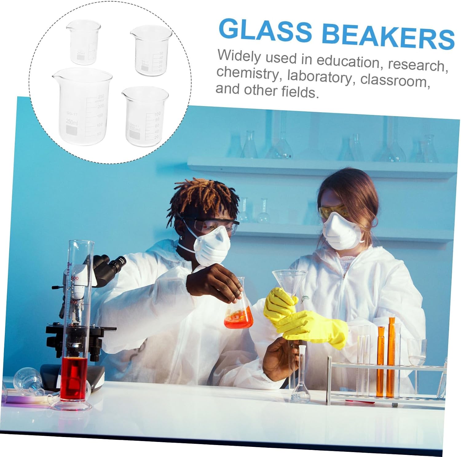 Ciieeo 3Pcs Glass Graduated Beakers Lab Measuring Beakers with Spout for Easy Pouring Heat Resistant Reusable for Chemistry Experiments and Liquid