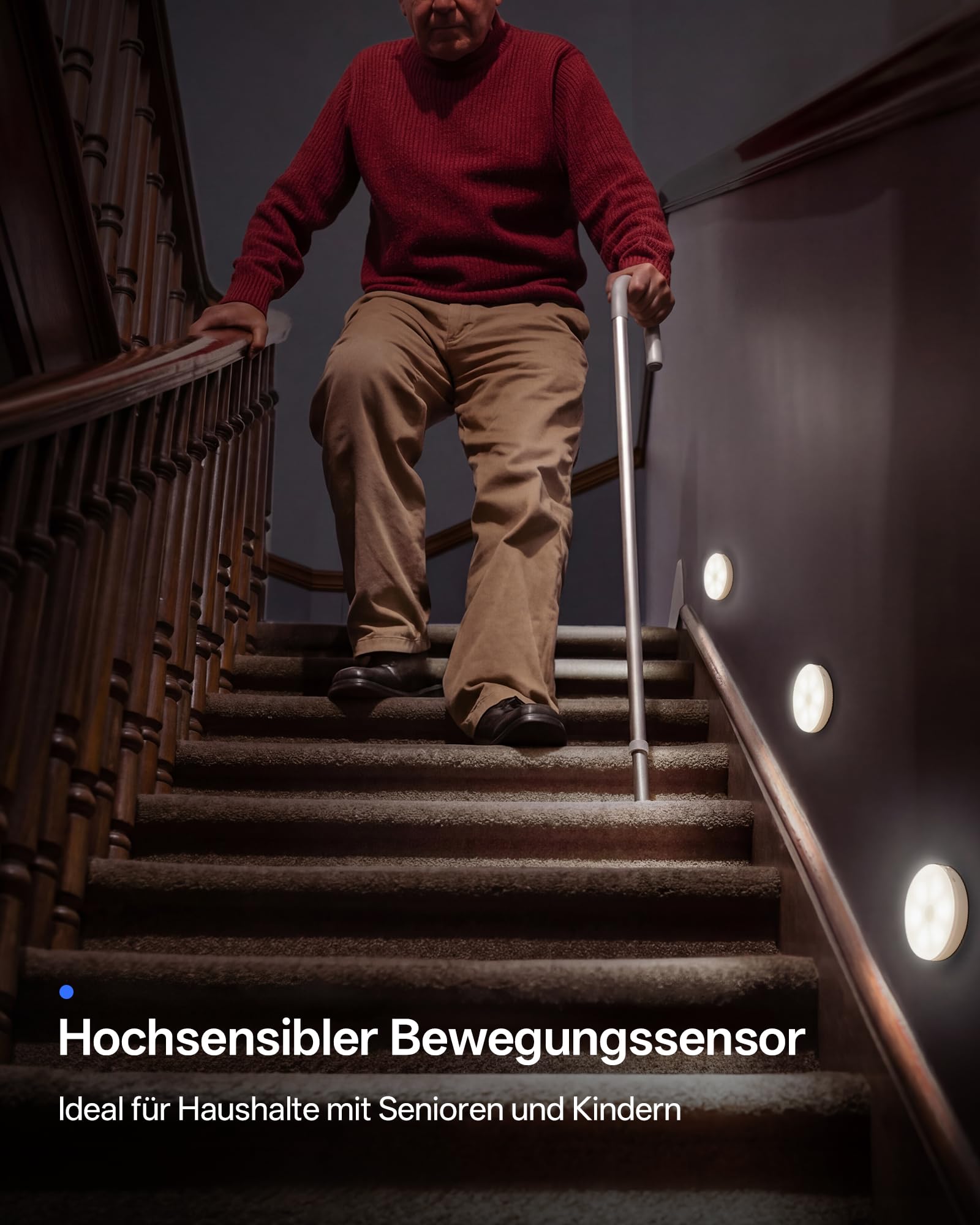 Homelist Nachtlicht mit Bewegungsmelder, 6 Stück Akku Bewegungsmelder Licht, treppenbeleuchtung innen, 3 Modi Auto/ON/OFF, LED Nachtlicht Kinder, für Treppe, Schlafzimmer, Küche, Flur, Badezimmer