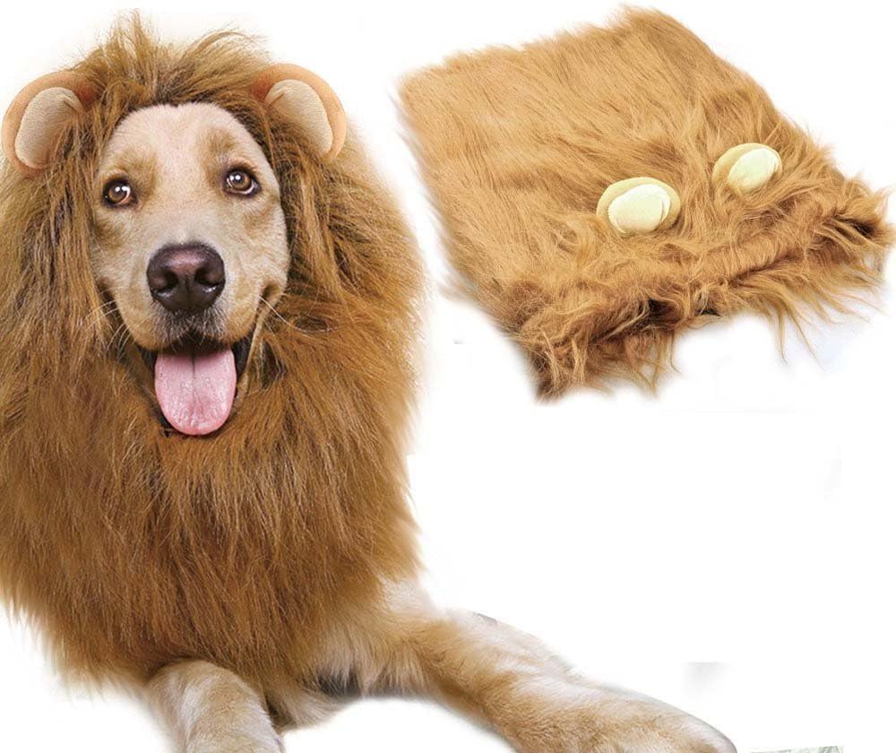 AzorcolLion Mane Costume Big Dog Lion Mane Wig Hairpiece with Ears (Light Brown)