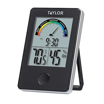 Taylor Digital Wireless Indoor Comfort Level Thermometer and Hygrometer, Easy-to-Read Display for Home, Office, Greenhouse, Nursery, and Indoor Areas, Black