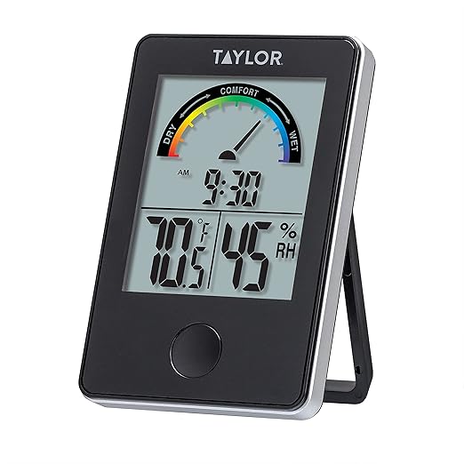 Taylor Digital Wireless Indoor Comfort Level Thermometer and Hygrometer, Easy-to-Read Display for Home, Office, Greenhouse, Nursery, and Indoor Areas, Black