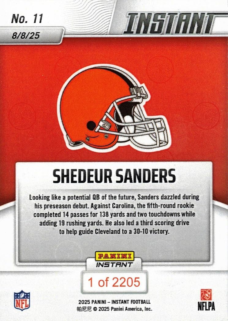 2025 Panini Instant Football #11 Shedeur Sanders Rookie Card Browns - Only 2,205 made!