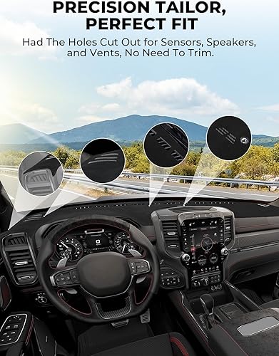 Miniatura 2 de JOYTUTUS Alfombrilla para salpicadero de automóvil compatible con Ram 1500 2019 2020 2021 2022 2023 2024 Nuevo modelo y Ram 2500 3500, cubierta