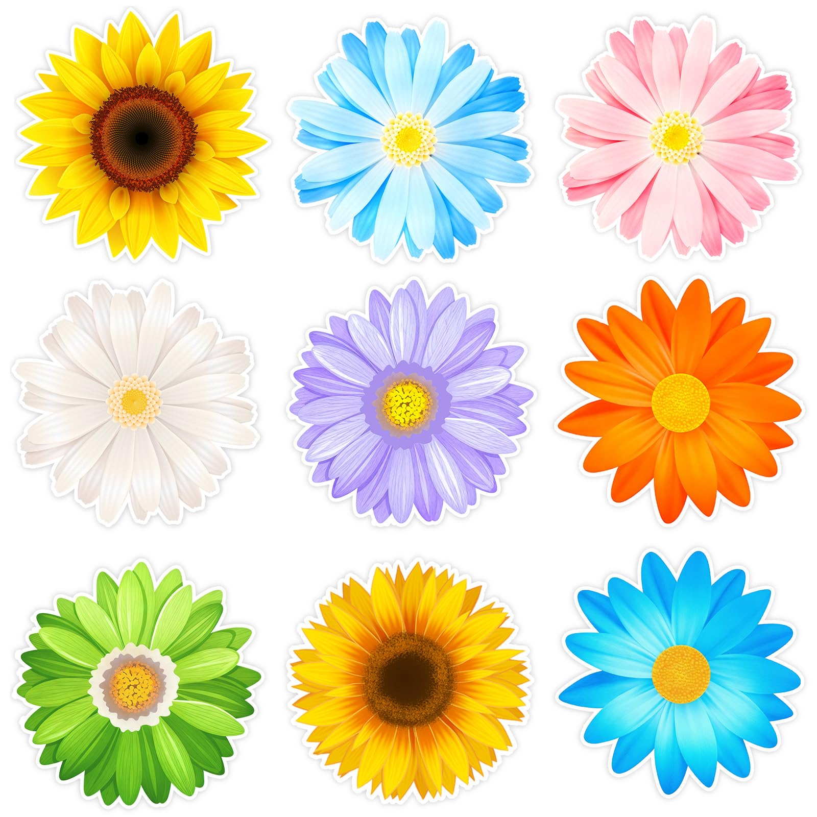 Vuzvuv 63Pcs Spring Flowers Cutouts Paper with 100Pcs Glue Points for Wall Bulletin Board Decorations or Theme Party or Classroom Decor Supplies