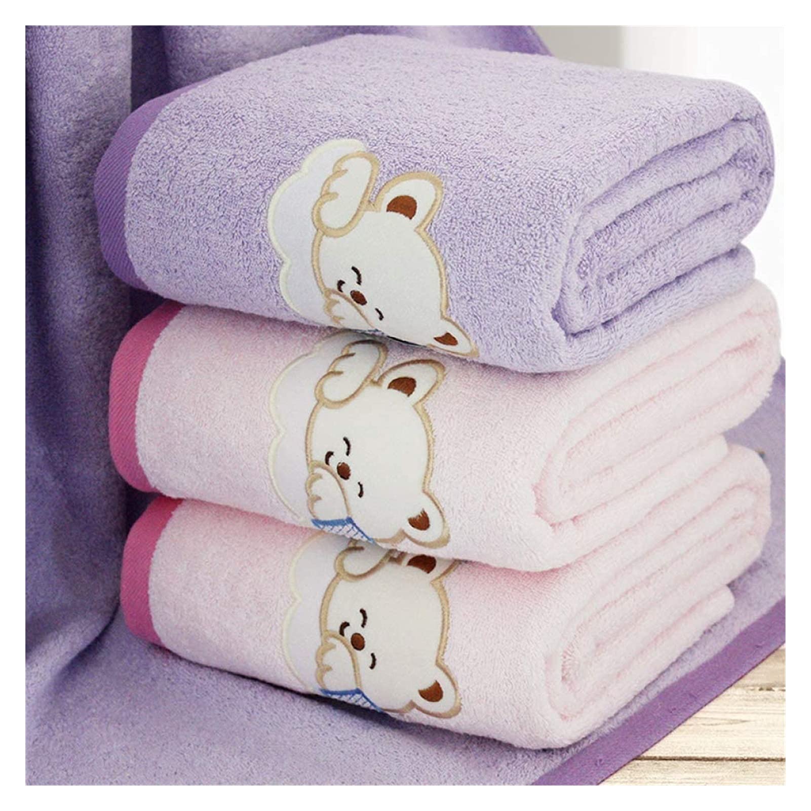 Handtuch Badetuch Großes Babybadeblatt 43 x 43 Zoll bestickter Bär gedruckt Kinder Badetuch Baumwolle für maximale Weichheit und Saugfähigkeit,3-Stück Badehandtücher (Color : 3piece)