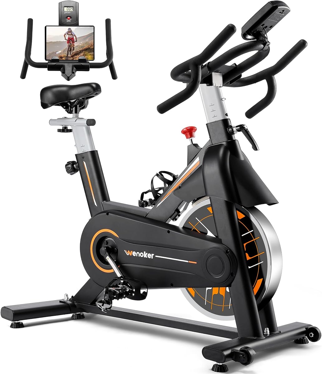 Exercise Bike, WENOKER Stationary Bike for Home, Indoor Bike with Silent Belt Drive, Heavy Flywheel, Multi-grips Handlebar and Upgraded Digital Display