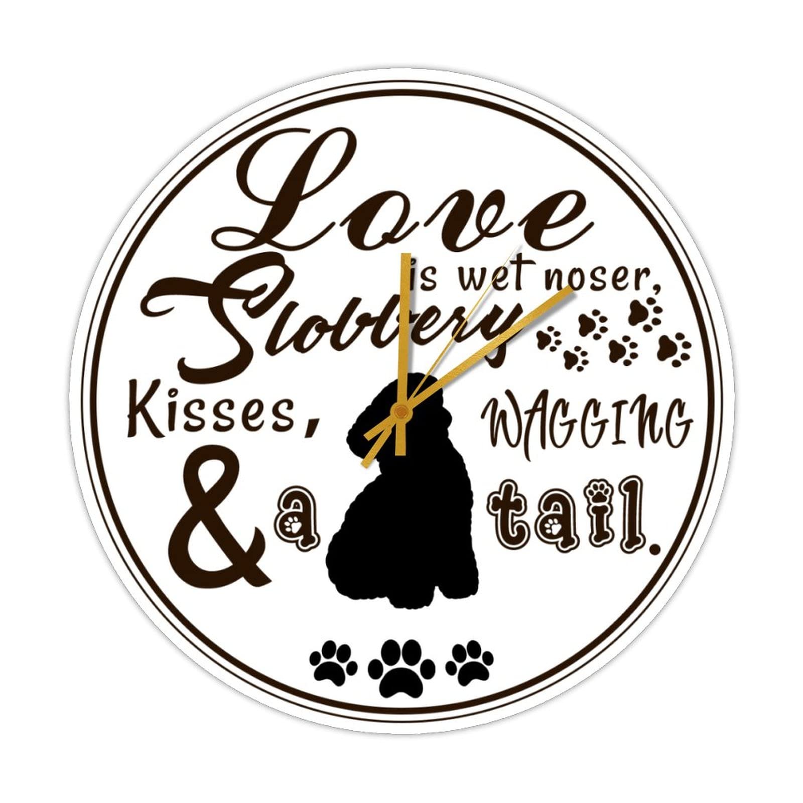 Horloge murale ronde en bois rétro à quartz à piles Love Is Wet Noses 38cm