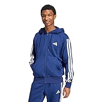 adidas Homme Essential Three Stripes Fleece Zipper Hoodie, Dark Blue/White