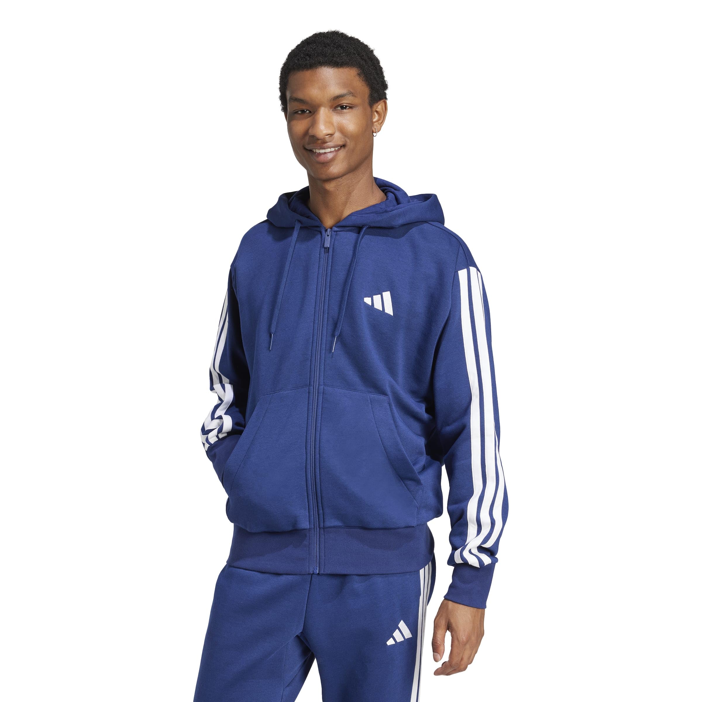 Adidas Men's Essentials Fleece 3-Stripes Full-Zip Hoodie Blue Extra Large