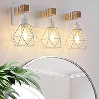 Vista 22 de Juego de 2 luces de tocador estilo granja para baño, accesorios de iluminación de madera blanca sobre espejo, apliques rústicos de pared
