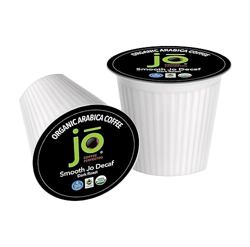 SMOOTH JO DECAF 4 tazas de muestra, tostado francés oscuro orgánico, café de proceso de agua suiza para cafeteras compatibles con Keurig K-Cup,