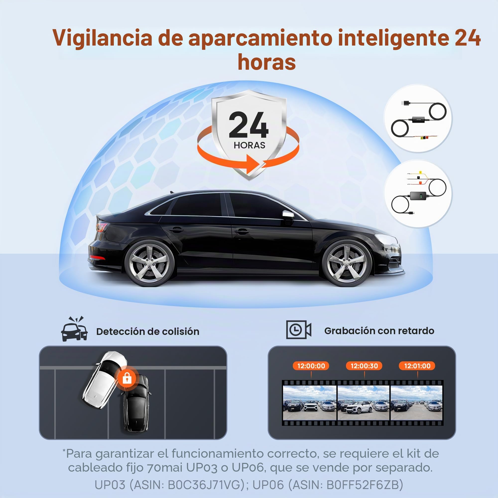 70mai Dash CAM M310 Plus 3K, 1620P Dashcam Auto, WiFi, Visión Nocturna, Detección de Movimiento, Grabación Time-Lapse, WDR, Grabación en Bucle, Modo Aparcamiento, WiFi, App, MAX 256 GB