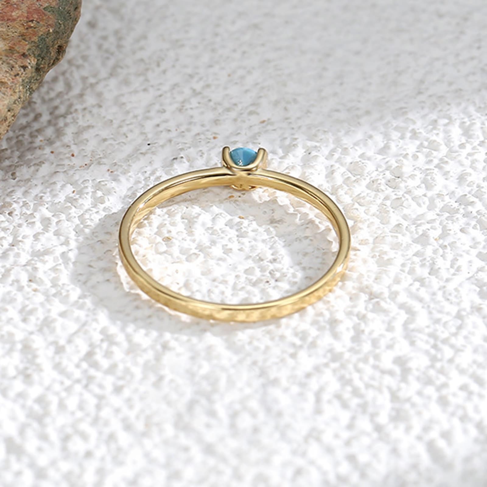 KnSam Anillo de oro amarillo de 9 K/14 K/18 K, joyas auténticas, solitario clásico, anillos de amistad con turquesa (corte redondo azul), anillo solitario Au375/585/750, talla 47-65