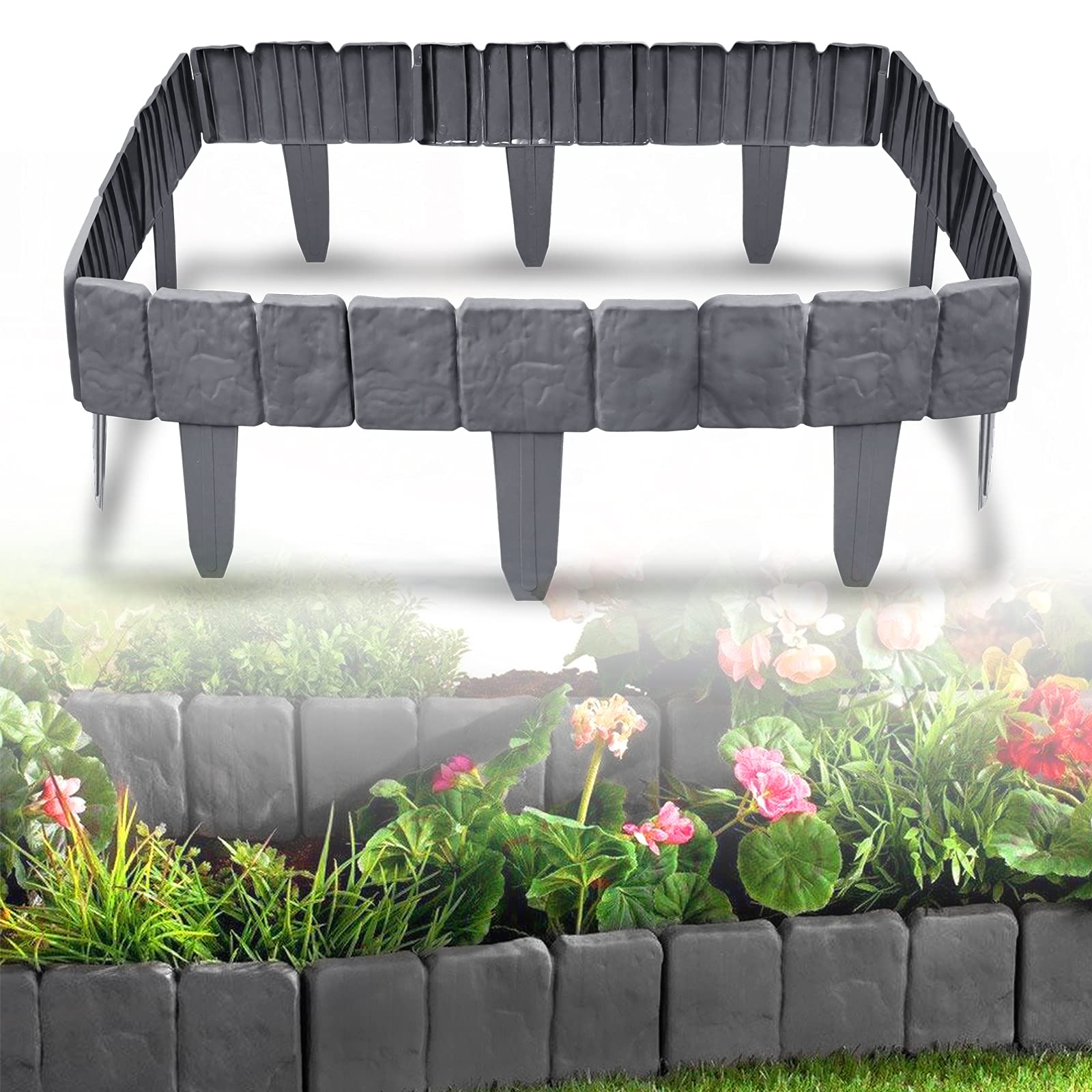 XMTECH Rasenkante Steinoptik Gartenbegrenzung Kunststoff