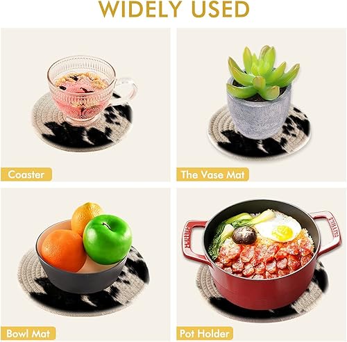 Miniatura 5 de Salvamanteles redondos de algodón con estampado de piel de vaca, almohadillas calientes de algodón puro, posavasos elegantes para bohemio, granja,