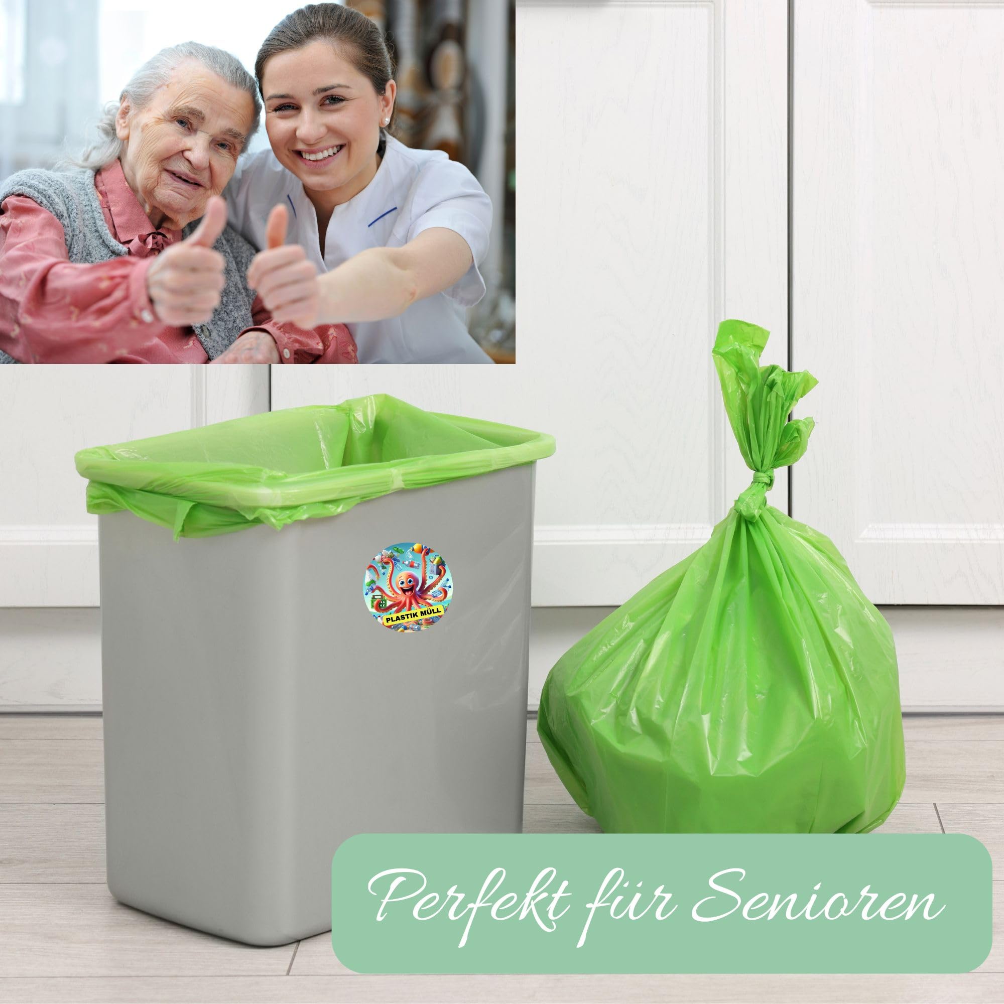 Pegatinas para separación de residuos (5 unidades, 7 cm) | Pegatinas sostenibles para cubos de basura para niños, reciclaje fácil, para interior y exterior