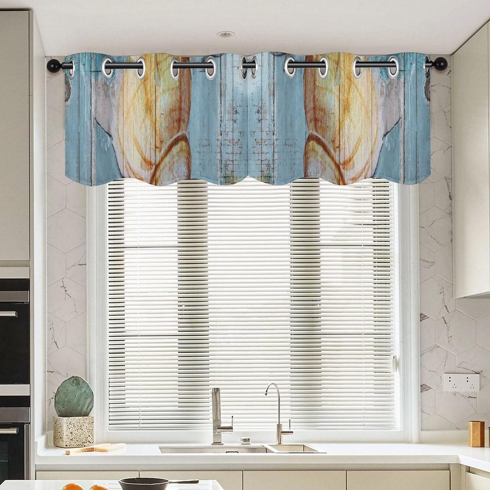 Cantonnière d'été vie marine et rideau de plage conque, lot de 2 rideaux de fenêtre de cuisine