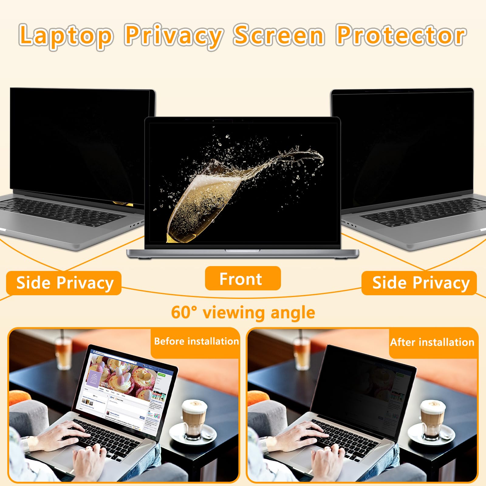 Filtro Privacy 14 Pollici 16:9, Rimovibile, Anti Luce Blu Pellicola, Anti-Spia Pellicola Privacy Filter per 14" Computer Laptop Compatibile con dell/HP/Acer/Lenovo/ThinkPad/Samsung/ASUS/Sony
