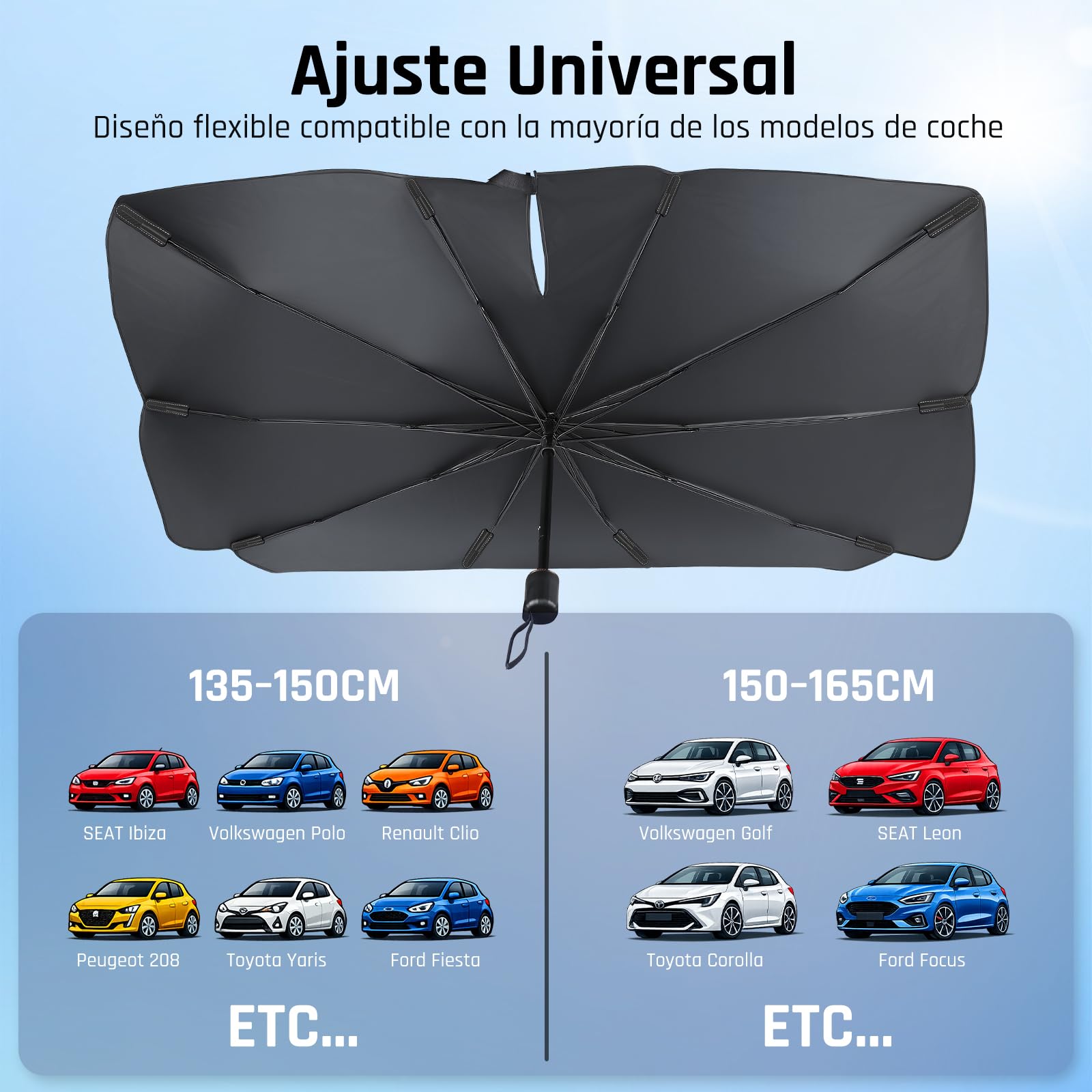 Parasol Delantero Coche Universal 130-140cm 68-80cm Protección UV Plegable Revestimiento Titanio