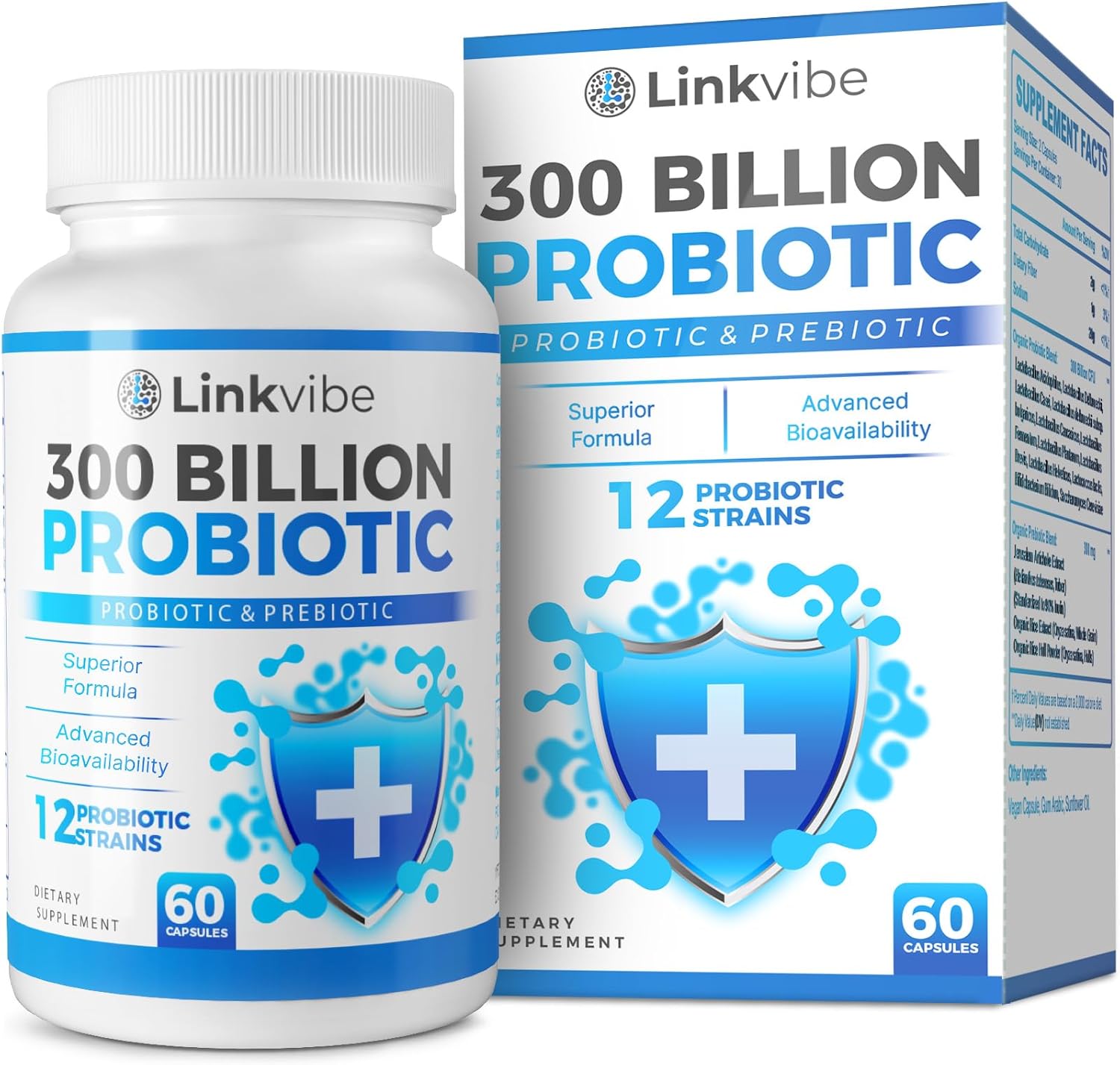 Probiotic 300 Billion CFU – 12 Strains with Organic Prebiotics for Digestive & Gut, Immune, Bloating Health – Probiotics for Women and Men – Daily Dairy Free, Shelf Stable – 60 Counts Probiotic 300 Billion CFU – 12 Strains with Organic Prebiotics for Digestive & Gut, Immune, Bloating Health – Probiotics for Women and Men – Daily Dairy Free, Shelf Stable – 60 Counts