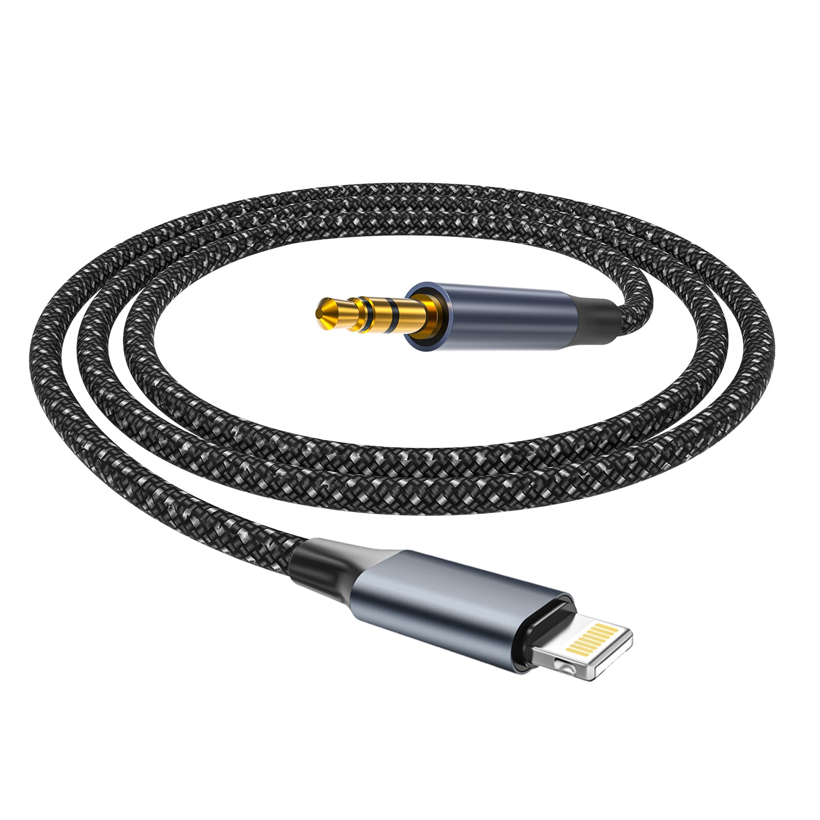 Aux kabel Lightning 1 m, certyfikat MFi, adapter audio jack 3,5 mm, kabel HiFi Aux do iPhone Auto z nylonu, kompatybilny z iPhone 14/13/12/11/X/8/7, do domowego audio, głośników, słuchawek