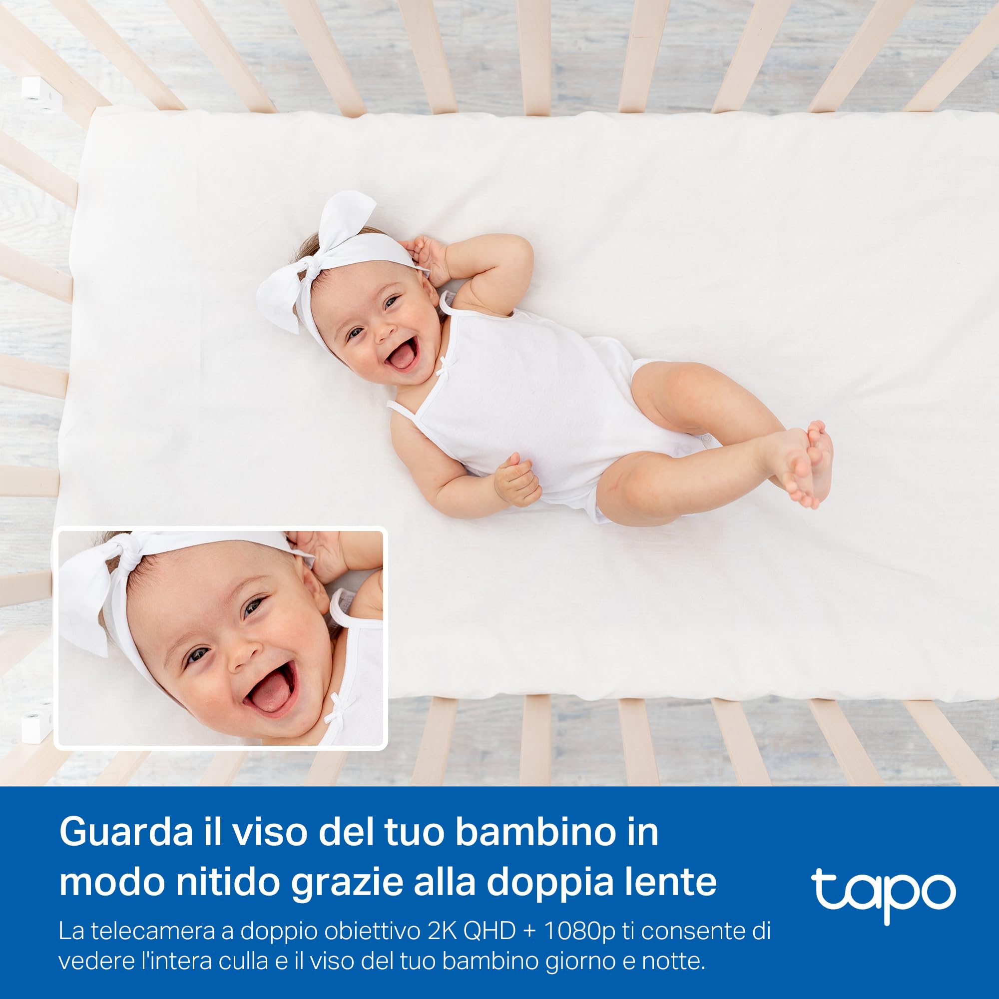 Tapo C840 4MP+2MP Telecamera WiFi Interno a Doppia Lente, Baby Monitor con Visione Notturna, Allarme Urlo, Volto Coperto, Report Sonno, Ninne Nanne e Rumore Bianco, Luce Notturna, MicroSD fino a 512GB