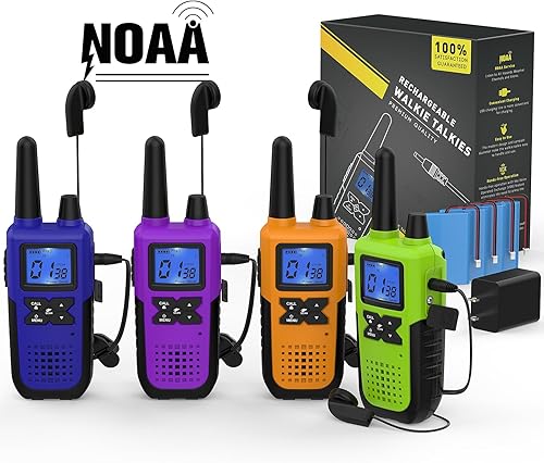 Miniatura 10 de Walkie Talkies for Adults Long Range Rechargeable with Earpiece NOAA Weather Alert, Multi-purpose 2 Way Radio 4 Pack for Team Work Senior Care Kid