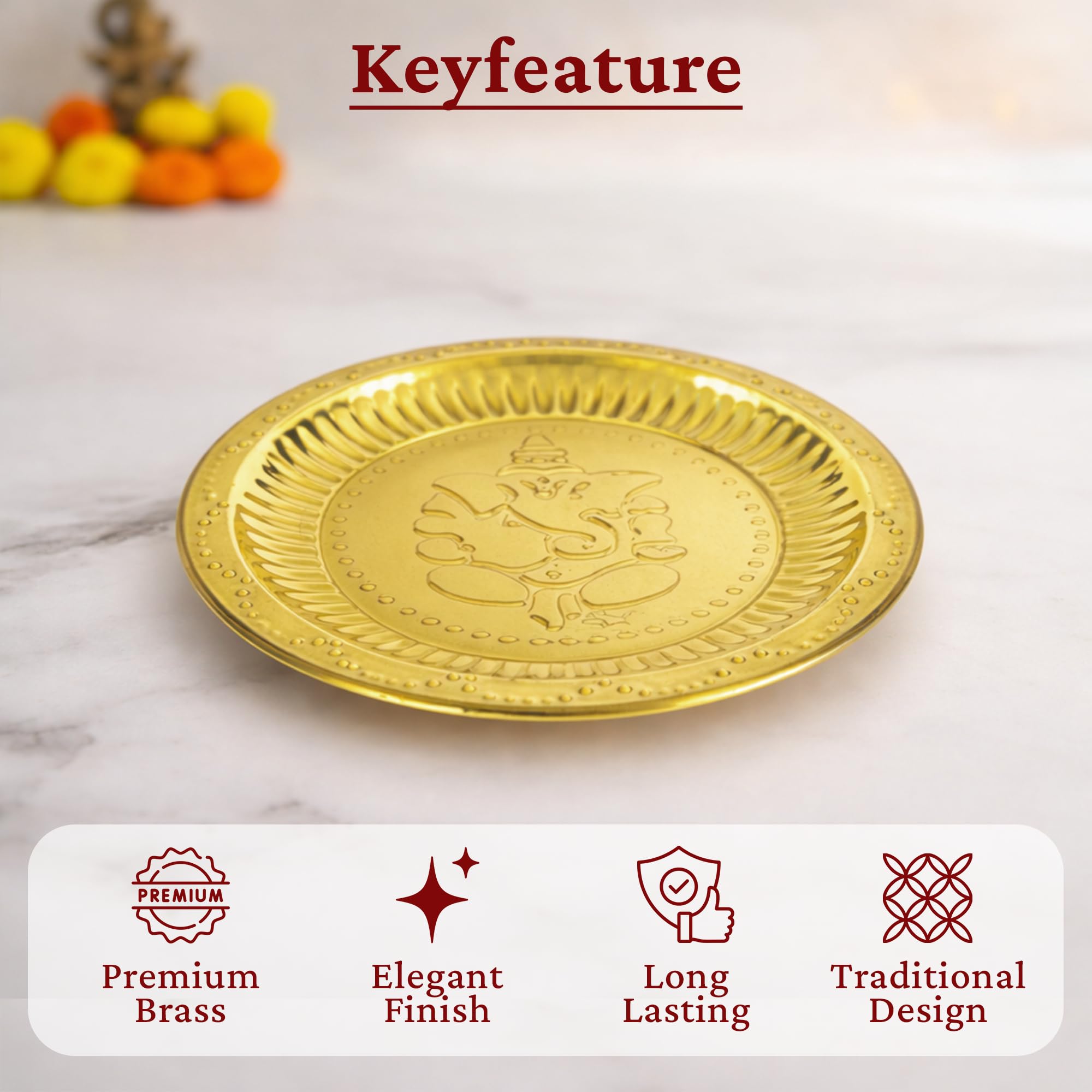 Brass Ganesha Pooja Thali - Home Temple Decor -5 Brass Ganesha Pooja Thali - Home Temple Decor -5