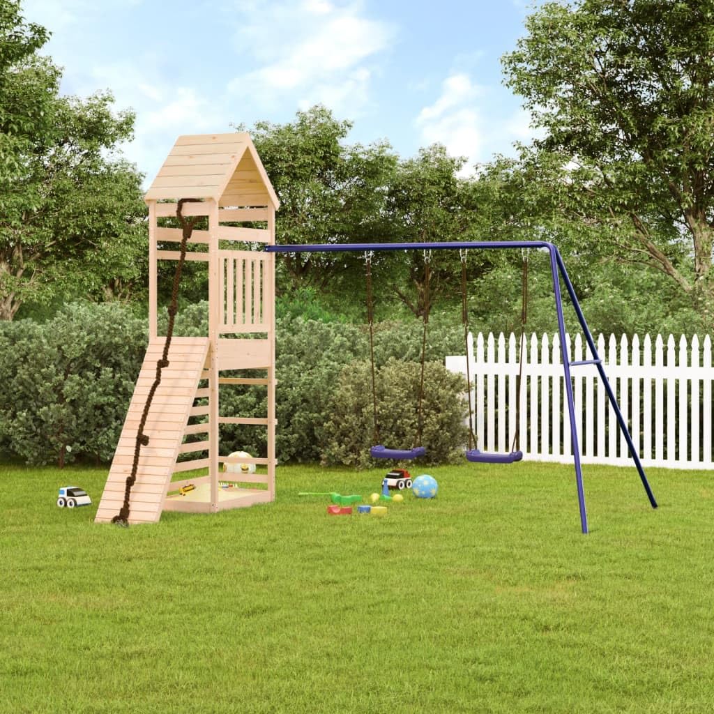 Outdoor Playset Swing Kids Backyard Play Set, Natural Wood Toddlers Playhouse & Swings, Playground Sets for Kid, Play Equipment for Outside - House