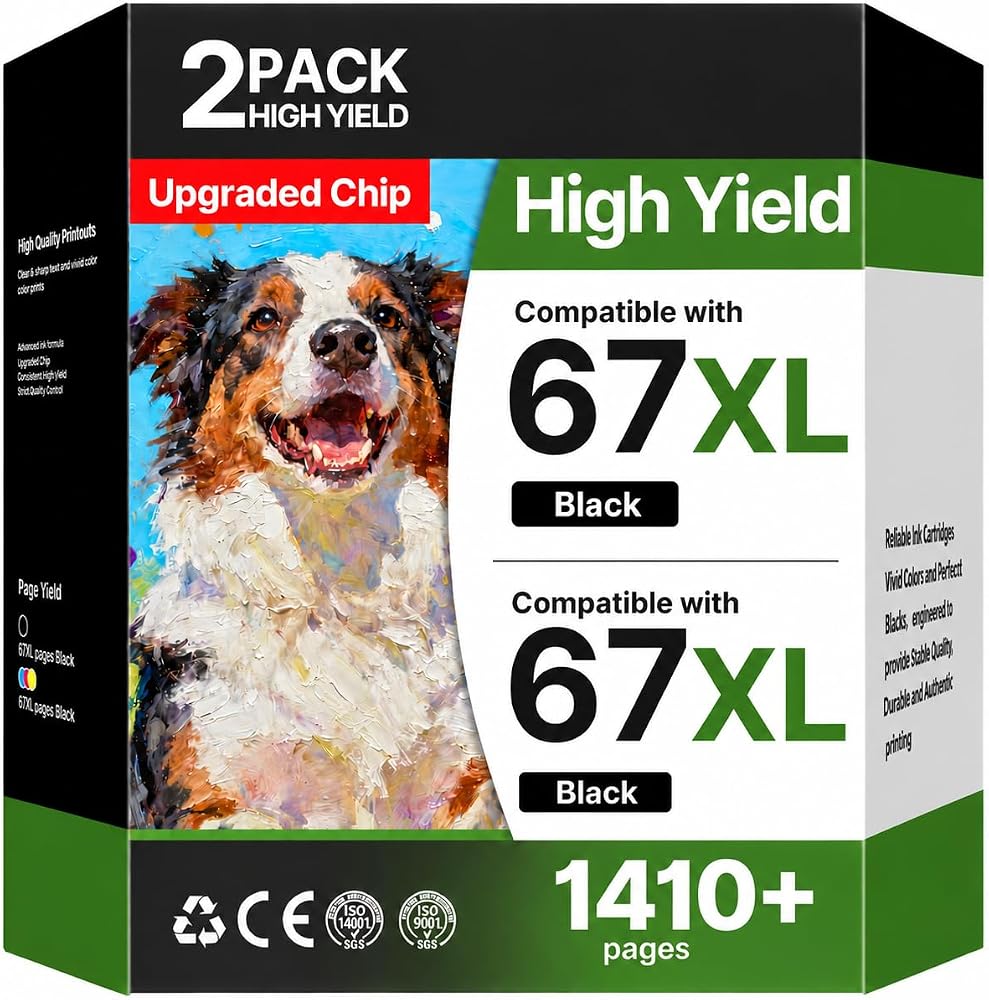 HP 잉크 67용 67XL 블랙 잉크 카트리지 HP 67XL 블랙 잉크 카트리지 호환 HP DeskJet 2855e 4255e 2827e 4227e 2755e 2700e 2700e 2700e 2852e 4155e Envy 6055e 6452e 6455e — 사진 1