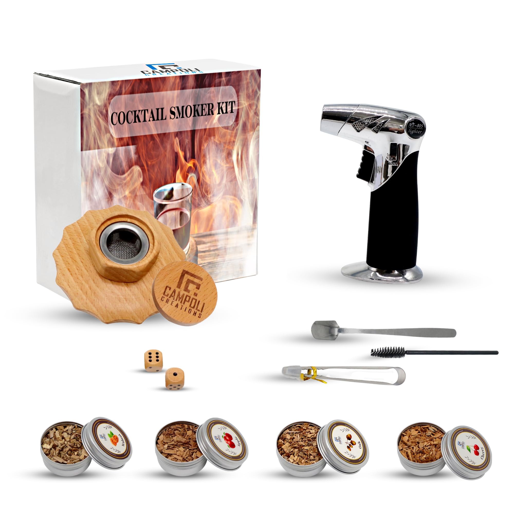 Cocktail Bourbon Smoker Kit with Torch and 4 Flavors of Wood Chips, Old Fashioned Drink Smoker kit Birthday Gift for Men, Women, Husband and Dad - Smoke Cocktail Smoker (Without Butane)