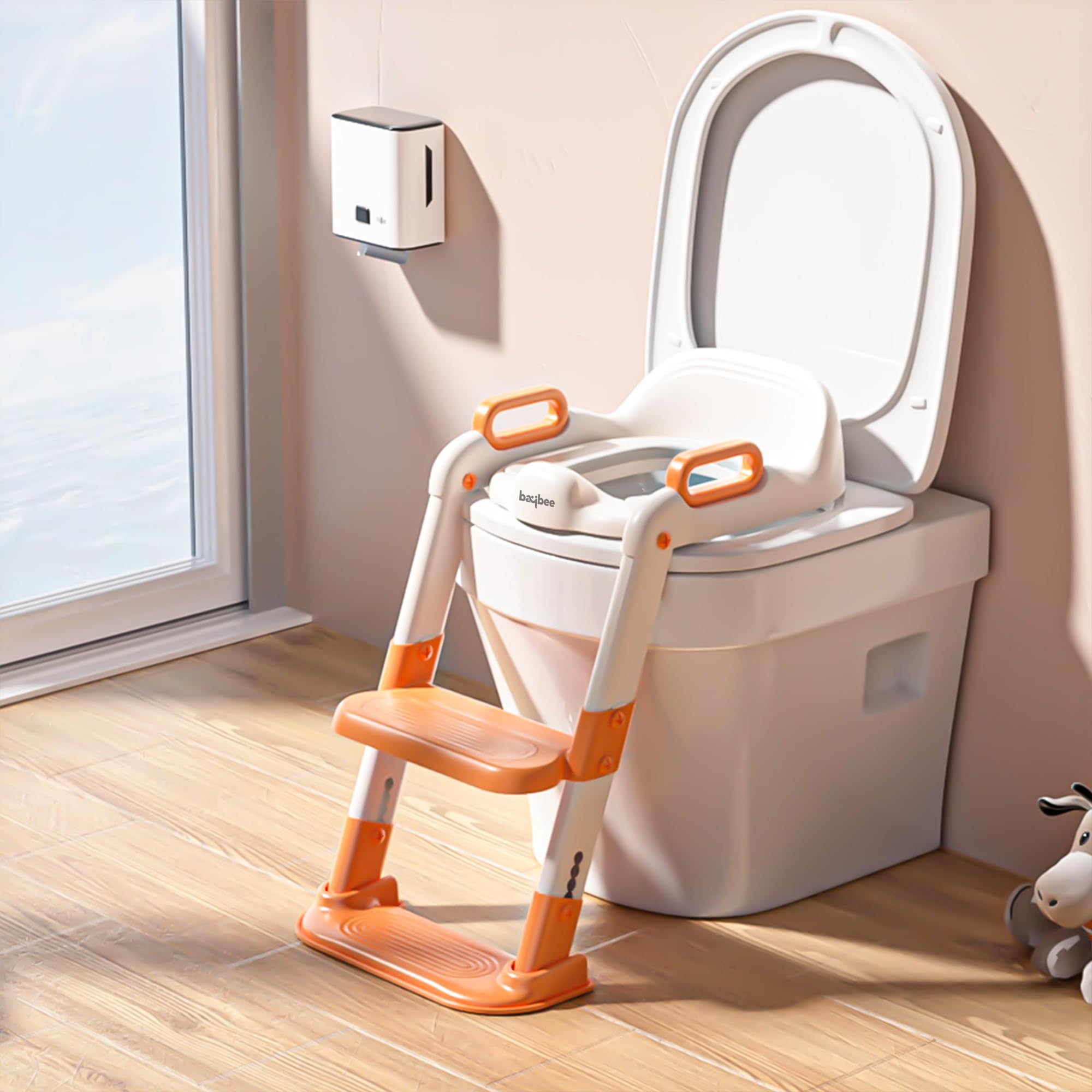Baybee Wally Western Toilet Potty Seat for Kids, Baby Potty Training Seat Chair with Ladder, Adjustable Step Height, Cushion Seat, Toddler Potty Seat for Toilet, Kids Potty Seat for 1-8 Years (Orange) (B0D6RK7X9Y) Amazon Price History, Amazon Price Tracker
