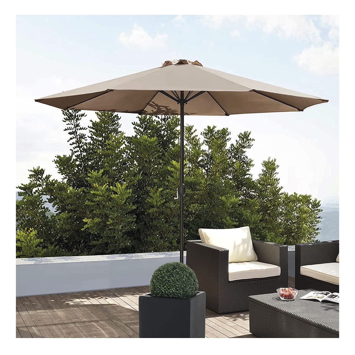 Acomoda Textil – Sombrilla de Jardín con Forro Anti UV. Parasol de Aluminio con Manivela, Toldo Octogonal 3 M Ø para Patios y Terrazas 244 x 300cm (Beige)