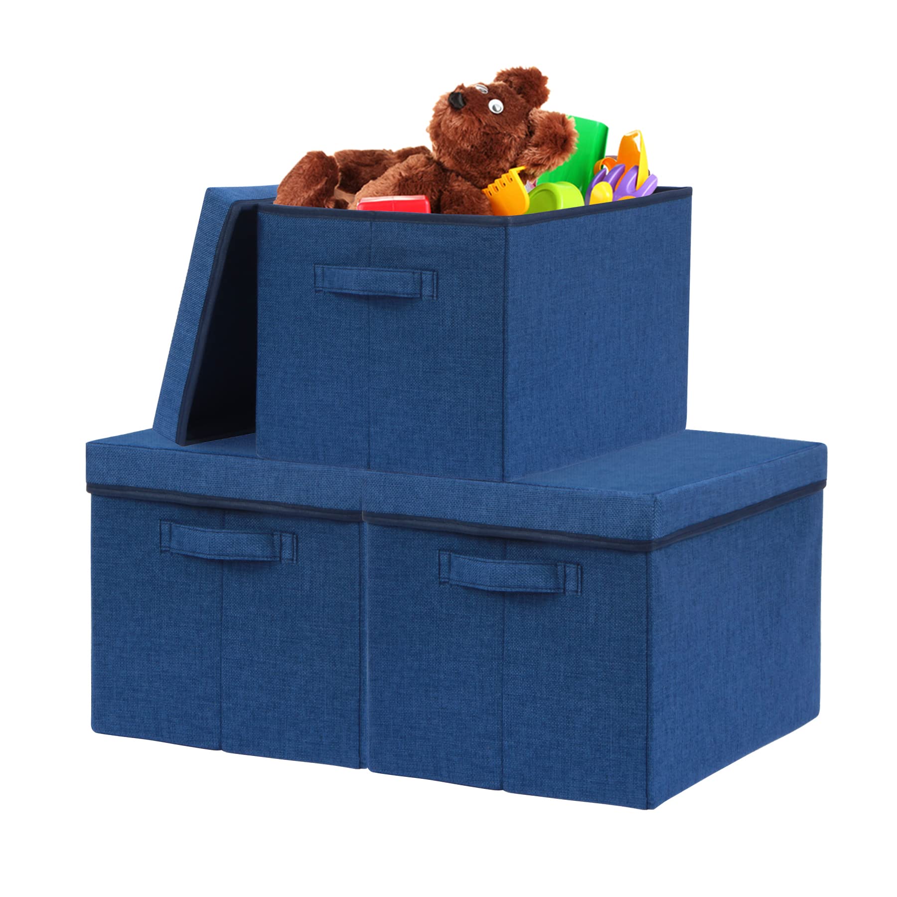 Consmos Large Foldable Fabric Storage Bin with Lids& Dual Handles