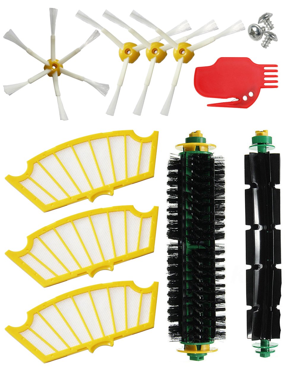 MIRTUX Kit de Recambios para Roomba serie 500 - Repuestos para Roomba 510, 530, 535, 545, 550, 555, 560, 570, 575, 580, 585, 595...(Todos los Modelos) - Pack de Rodillos, Filtros, Cepillos Laterales
